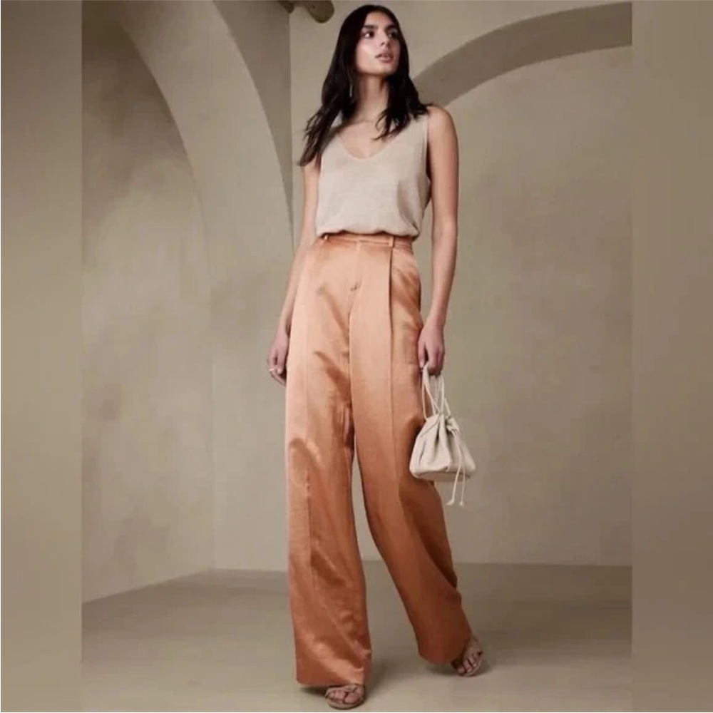 Banana Republic Wide-Leg Satin Pants in Copper